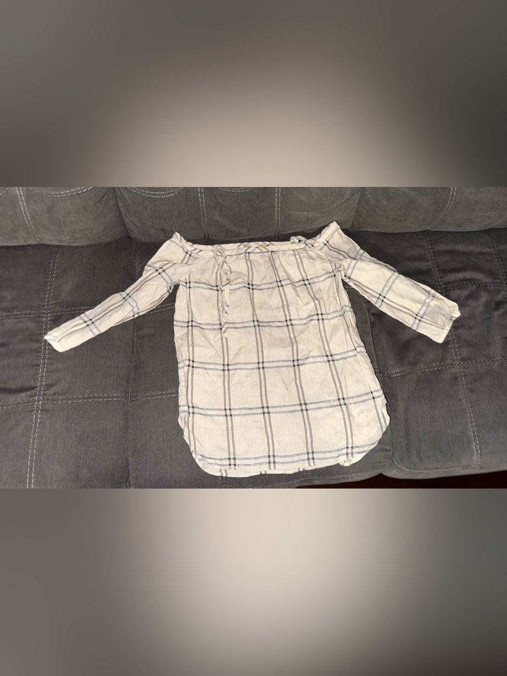 Collection B Off-Shoulder Plaid Tunic in Cream and Blue